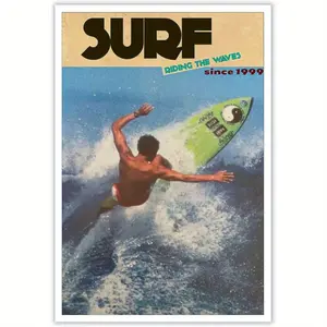 Vintage Surf Magazine Cover Canvas Wall Art - Retro Surfing Poster for Beach House Bedroom Dorm Decor Nostalgic Gift Dynamic Wave Design Classic Texture Textured Artwork Photo Artistic
