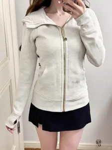 Women's New Front Zip Hooded Sweatshirt Jacket, Fall & Winter Fleece Lined Warm Coat, Loose Fit Casual Sporty Top, Outdoor Fitness Wear, Yoga Jacket Top