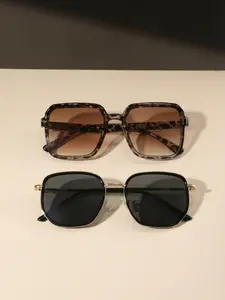 2 Pairs Fashion PC and Metal Frame Sunglasses, All-Season, Metal Temple Design, Ideal for Daily Commute, Street Style, Vacation Photos, Road Trips
