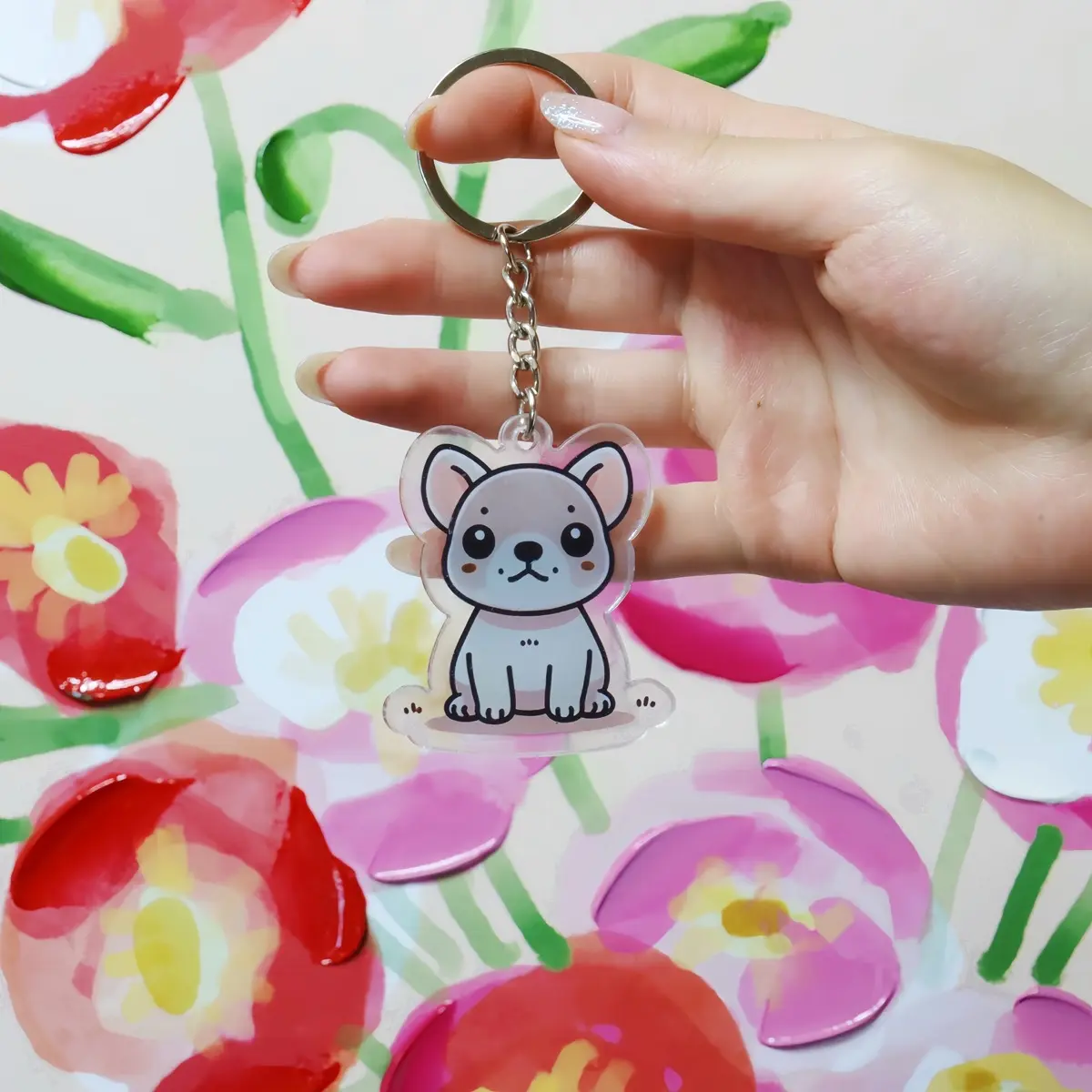 Personalized Cute Frenchie Dog Acrylic Keychains: Adorable French Bull Dog Keychain Animal Accessory Gift, Bags and Keys Kids keychain