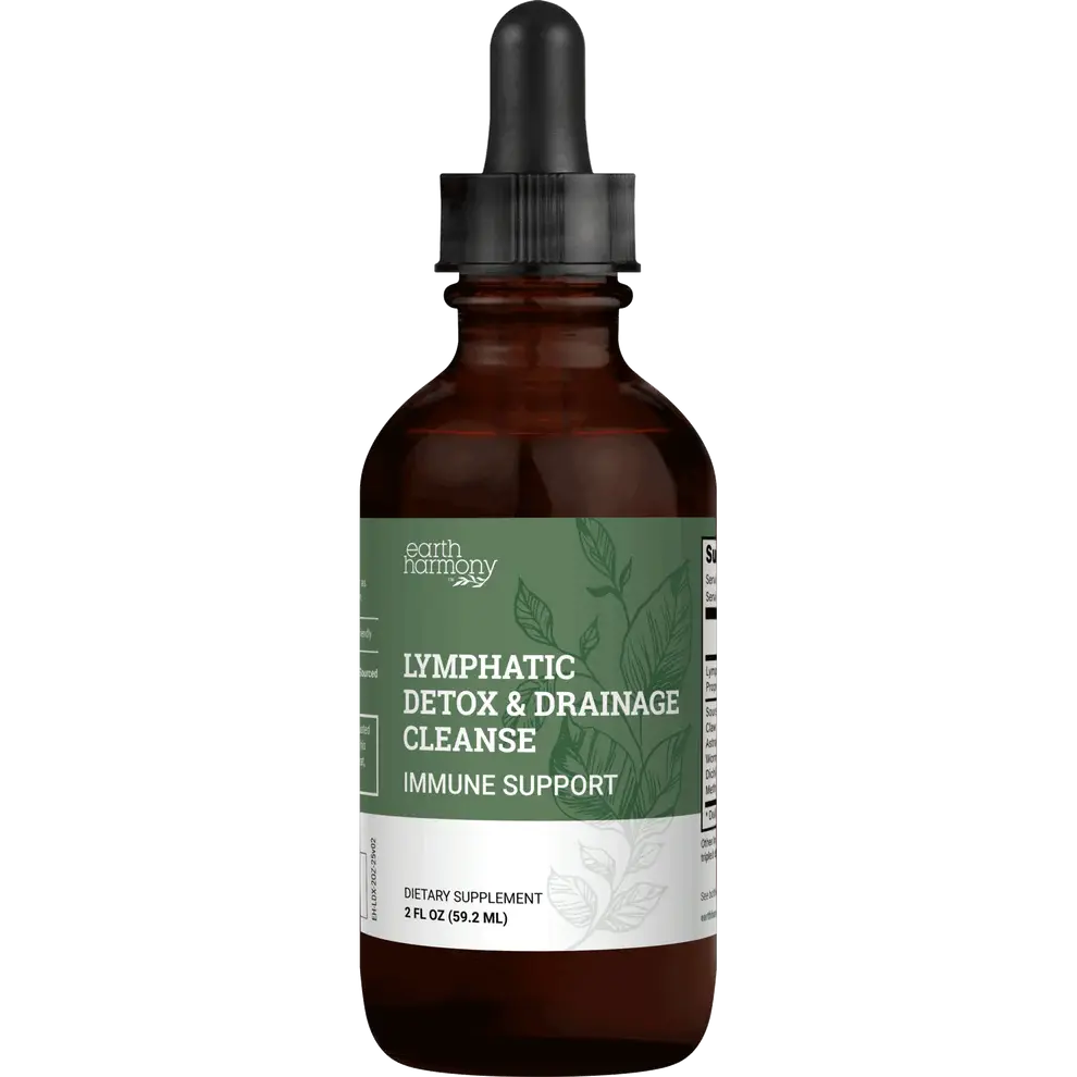 Earth Harmony Lymphatic Drainage Drops, Lymph Detox - Supplement with Soursop, Cat's Claw Bark, Astragalus, Wormwood, Lymph Node Detox, Lymphatic Support Cleanse (2 Oz)