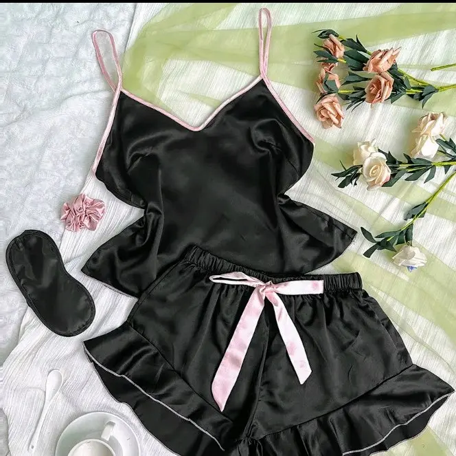 V-Neck Sleeveless Silk Short Pajamas Set