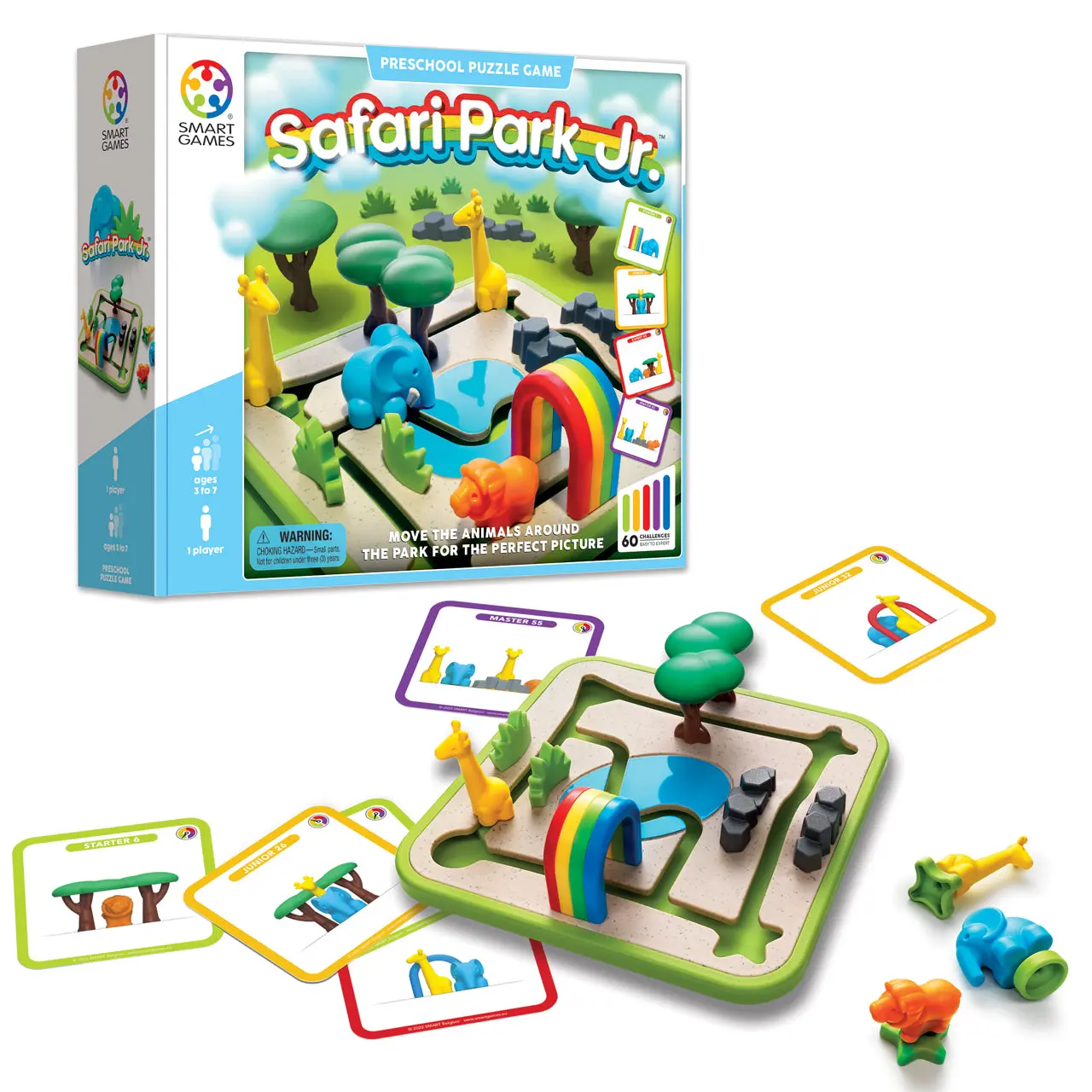 SmartGames Safari Park Jr. Preschool Puzzle Game with 60 Challenges for Ages 3+ - Educational Animal Puzzle for Toddlers