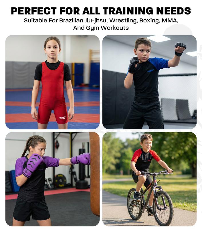 Exxact Sports Kids BJJ Rash Guard Short Sleeve, Ranked No Gi Jiu Jitsu Compression Shirt for Boys & Girls for MMA, Wrestling - (Black) Activewear