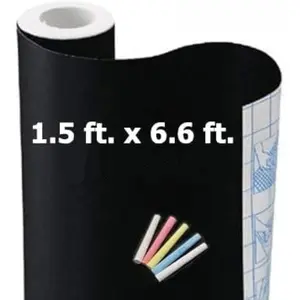Chalkboard Wallpaper Peel and Stick,18 × 79 Inches, Removable Blackboard Contact Paper Wall Sticker Self Adhesive Vinyl Decal, Bonus 5 Chalks (1 Roll 1.5ft.x6.6ft.)