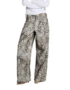 Kedera Womens Leopard Printed Straight Jeans Loose Y2K Jeans Casual Boyfriend Vintage Streetwear Cheetah Jeans