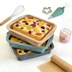 Double-handled non-slip square cake mold, baking pan, toast mousse baking pan, high-temperature resistant air fryer baking pan, food-grade silicone baking pan, silicone wave-shaped light-blocking cake baking mold DIY