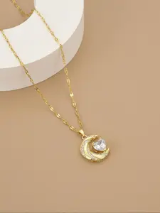 Elegant Heart Moon Stainless Steel Necklace, Gold Plated Jewelry Gift for Women, Perfect for Loved Ones, Friends, Family
