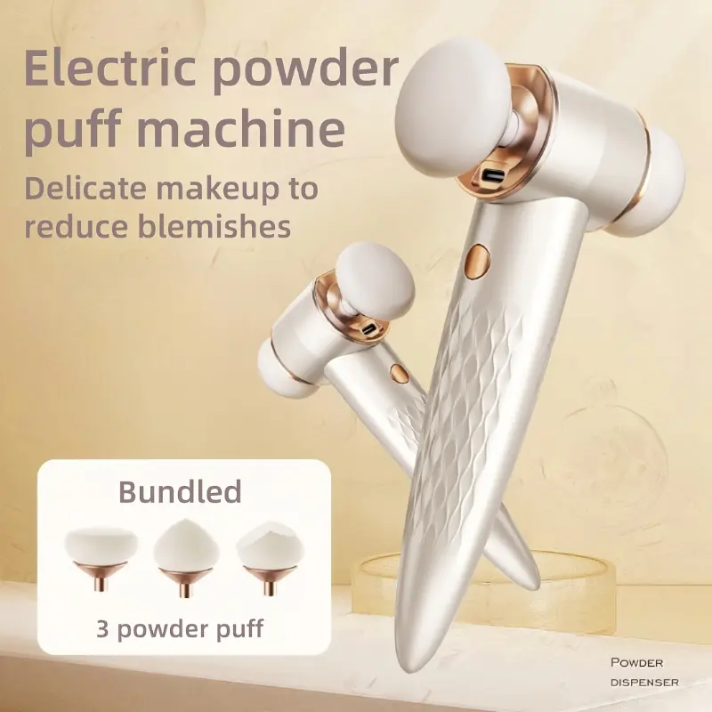 1 Electric Powder Puff Tool, Makeup Artist's Top Choice, AI  Control, Dual Wet &  Use, Includes 3  Powder Puffs, Ultra-Soft & Light Beige-Friendly, No Powder Clumping, Lightweight & Portable, Perfect Gift for Women