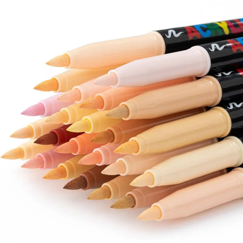 Skin Tones Art Markers, Brush Tip Acrylic Paint Pens,12 /24 Skin Colors Paint Markers Set, Quicky Dry for Wood, Glass, Fabric, Illustration Sketching, Drawing