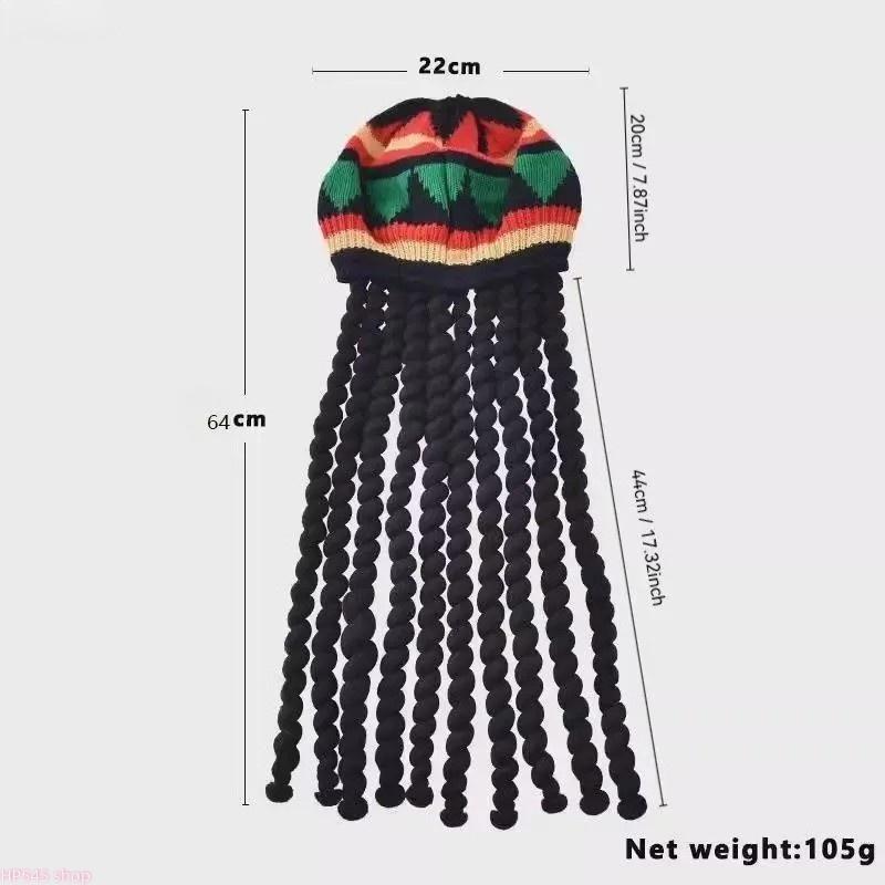 Reggae Style Jamaican Dreadlocks Knit Beret, Colorful Rainbow Braided Wool Wig Hat, Boho Festival Costume Accessory, Unisex Knitted Headwear For Men Women Halloween Party And Music Festival Outfits