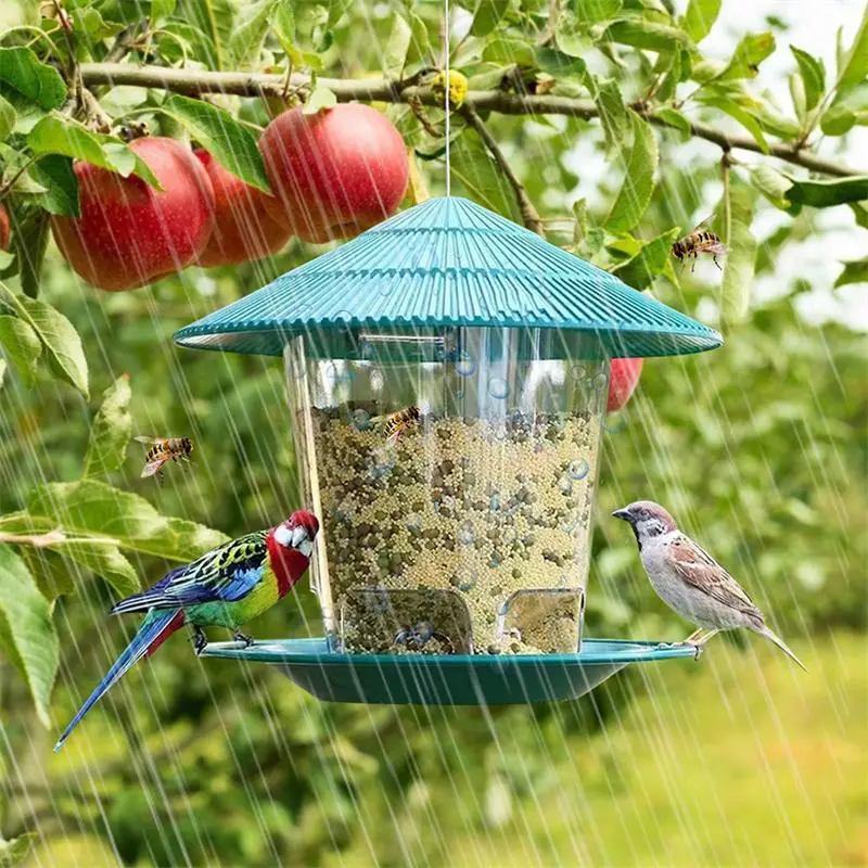 House Type Outdoor Bird Feeder with Hanging Rope, Waterproof Hanging Wild Bird Feeders, Outdoor Feeding Tools