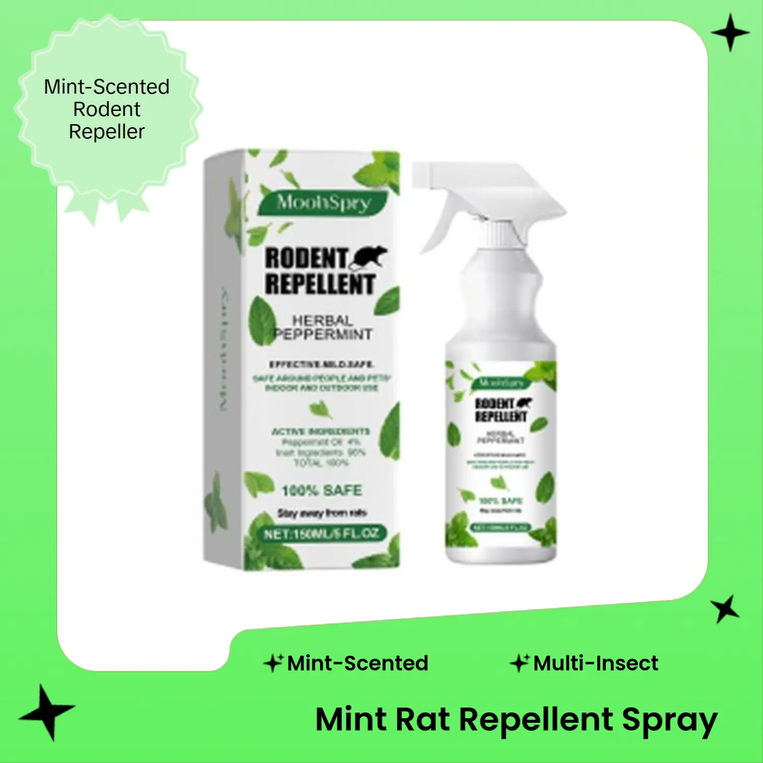 Natural Mint Scented Mouse Rat Repellent Spray - Home & Outdoor Gardening Pest Control Supply, Rodent & Multi-Insect Deterrent