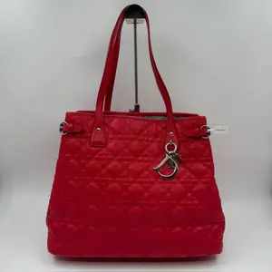Pre-owned Dior Cannage pattern Tote Bags CHRISTIAN Large Cannage Panarea Tote Red Quilted Shoulder Bag DR3Fei