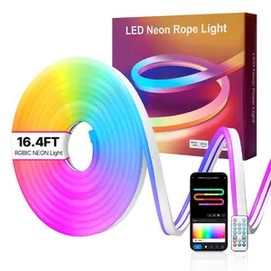 VEVOR LED Neon Rope Light, 16.4 ft, Flexible RGB-IC LED Strip Light, Control with App/Remote, Works with Alexa & Google Assistant, Music Syncing, Custom DIY Neon Flex Lights, for Bedroom Gaming Indoo