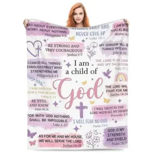 Christian Gifts for Women, I Am A Child of God Flannel , Warm Cozy Lightweight  for Bed Sofa Home Office Car, Home Decor, Ideal Holiday Gift for Family & Loved Ones blanket