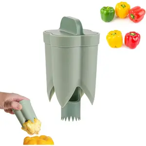 Pepper Seed Corer Remover-2025 Upgraded 2-in-1 Bell Pepper Cutter & Deseeder - 1 Green