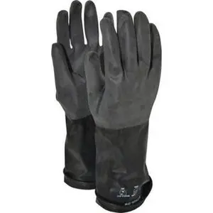SHOWA Size L (9), 14" Long, 14 mil, Unsupported, Butyl Chemical Resistant Gloves Textured Finish, Unlined, Rolled Cuff, ANSI Cut Level 0, Puncture Level 0, Abrasion Level 0, Black 874R-09