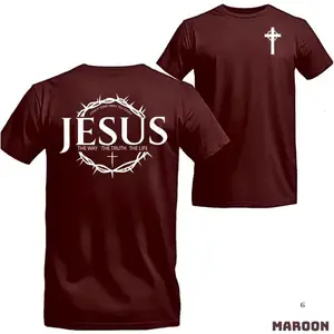 Jesus T-Shirt The Way, The Truth, The Life Scripture, Crown of Thorns & Cross Graphic, Unisex Cotton Top for Faith Wearers, Comfortable Casual Menswear