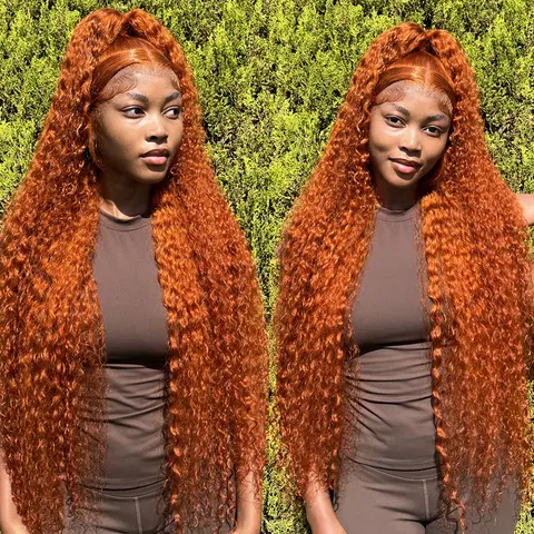 [Hot Sale ]ZLIKE Ginger Orange 13x6 Water Wave Density Hd Transparent Lace Frontal Wig Curly Deep Wave Wig Pre Plucked High Human Hair For Women dealsforyoudays
