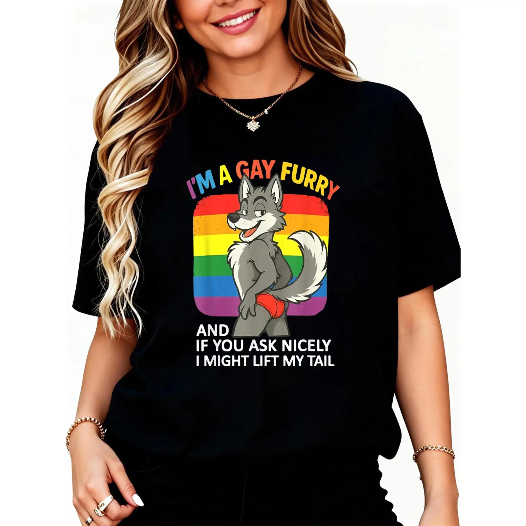 100% Cotton I'm A Gay Furry Pride Month Gay LGBTQ Rainbow Fox Furry T-Shirt