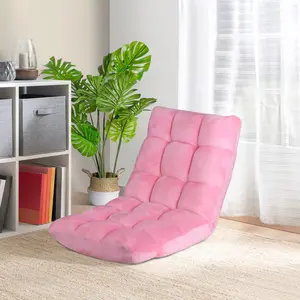 ZENY Folding Floor Chair Padded Gaming Sofa Chair 14-Position Adjustable with Back Support for Adult Kids, Pink
