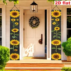 2 Pieces 2D Flat Sunflower Couplets Hanging Cloth, Fresh Vitality Style, Bright, Entryway Door Porch Decoration, Sunflower Home Decor