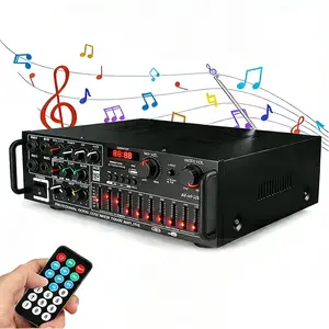 Bluetooth 5.0 HiFi Stereo Power Amplifier with Remote Control & 4 Mic Inputs For Home Car Mixer Radio Subwoofer Smartphone Audio Universal Karaoke FM USB SD AUX,Echo