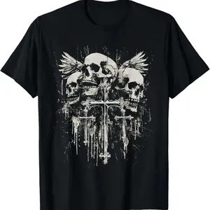 100% Cotton Unisex Skull Cross Y2K Goth Alt Grunge Gothic Emo Aesthetic T-Shirt