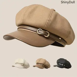 Women’s Black Octagonal Beret – Japanese Style Painter Hat for Autumn & Winter