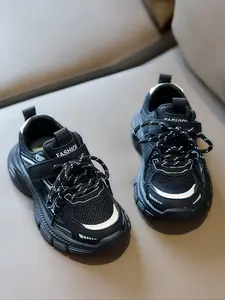 Mesh Dad Shoes, Trainer, Sneaker, Breathable Net Fabric, Velcro Closure, Soft Sole, Thick Bottom, Casual Patchwork Design, Spring & Fall