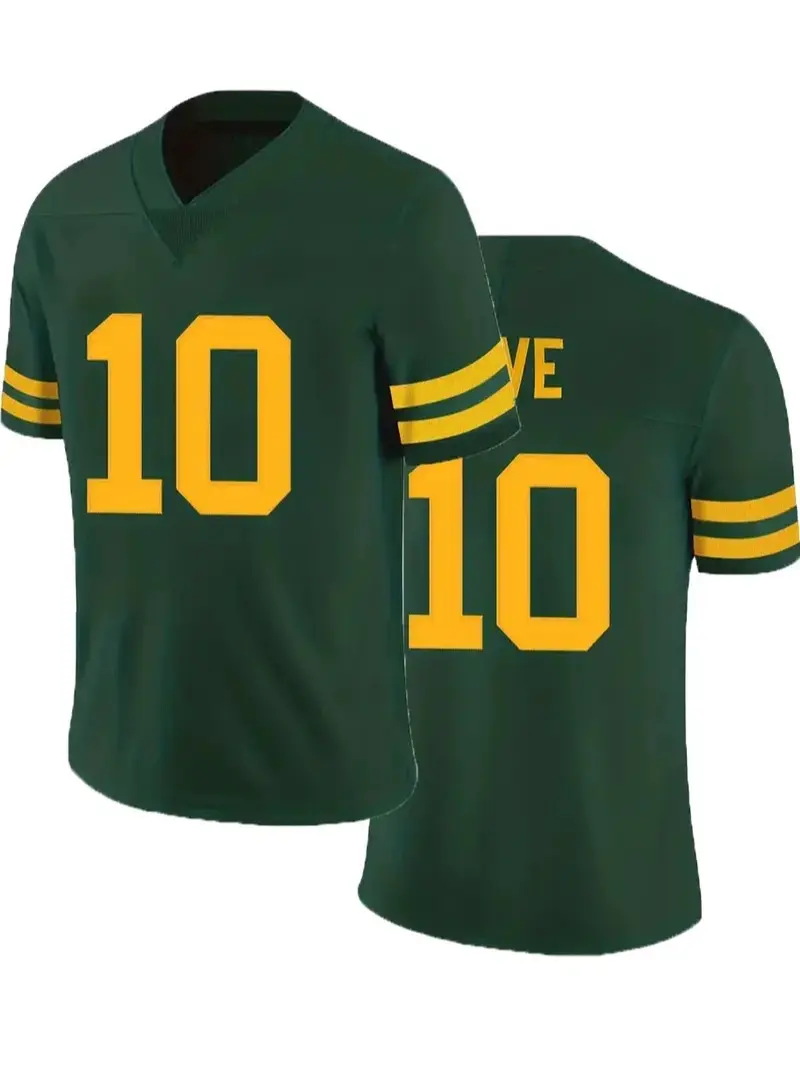 Men's American Football Jersey, Green Bay LOVE #10 Loose Fit Breathable Comfort Rugby Jersey, Football Uniform, Sporty Short Sleeve Casual Wear, Unisex Outdoor Sports Training, Breathable Athletic Top