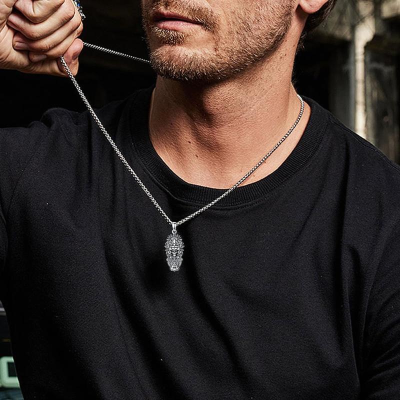 MEIDERBO Aztec Jewelry 925 Sterling Silver Skull Necklace Mictlantecuhtli Tezcatlipoca Mexico Necklace Jaguar Warrior Mayan Mexican Jewelry Aztec Gifts for Men Women Unisex