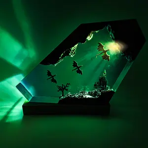 Warm Light Flying Dragon Series Resin Night Light – Handmade Solid Wood Base Adjustable Brightness Night Light Perfect For Bedroom Study Living Room Office And Ideal Gift For Thanksgiving Halloween Christmas Birthday And Home Decoration