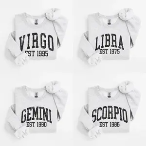 (Leave A Note or DM to Shop) Custom Year Zodiac Sweatshirt - Ash Grey Color, Distressed Astrology Crewneck, Personalized Birth Year Horoscope Pullover, Unisex Cozy Birthday Gift, Cute Zodiac Energy Outfit for Women and Men, Customizable Design - HARSIN