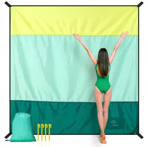 Extra Large Beach Blanket, Sand Free, Large Oversized Camping Mat, Comfortable Parachute Nylon, Cozy& Chic, Compact& Light, 4 Stakes&1 Travel Bag, S09,Menth Green