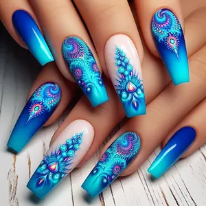 Gradient Fake Nails with Nail File & Tape, 24pcs Removable False Nails for Women Girls Nail Art, Effortless Press on Nails Manicure Set