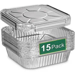 8x8 Inch Disposable Aluminum Foil Pans with Lids (15 Pack) Heavy-Duty Baking Trays for Air Fryer Oven Reusable & Leakproof Design