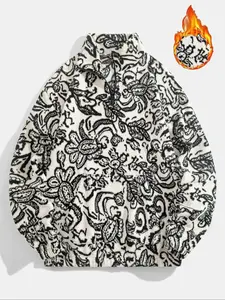 Men's Plush Hoodie, Mid-High Age Half-Zip Pullover, Warm Casual Sweatshirt with Pockets, Casual Streetwear, Ideal for Daily Wear & Outdoor Sports, Long Sleeve, Floral Hoodies