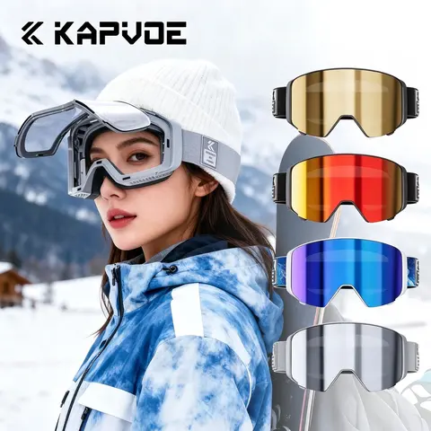 KAPVOE Unisex PC TPU Photochromic Ski Goggles - Flip-Up Magnetic Lens, Anti-Fog OTG UV400 Protection, Adjustable Strap, Helmet-Compatible Snow Sports Eyewear for Adults & Teens