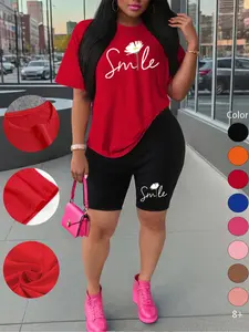 Summer New Women's Short Sleeve Shorts Set, Casual Floral Print Sports Sportswear Set, Comfortable Two-Piece T-Shirt and Shorts for Outdoor Activities, Workout Running Outfits, Training Clothes, Sporty Set, Sports Clothing Set, Gym Casual Wear
