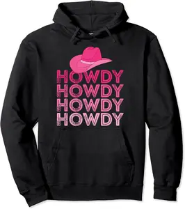 Women Pink Howdy Cow Girl Western Country Southern Rodeo Pullover Hoodie - Briannama Shop 51B0BL77ZJF5
