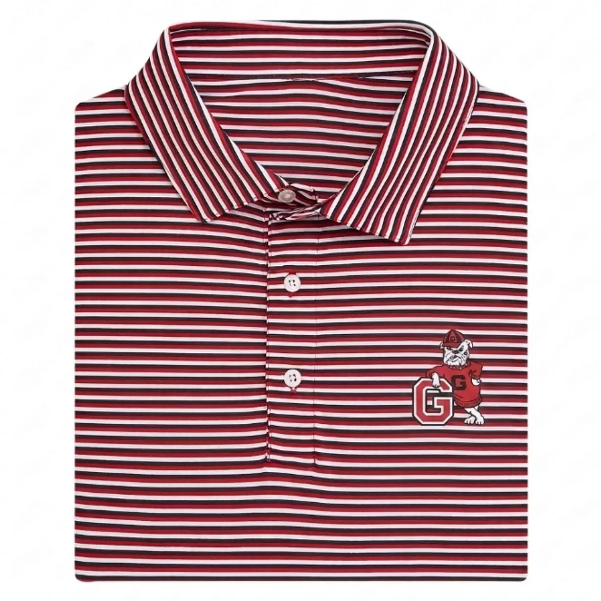 Men's UGA G Dog Performance Polo Shirt - Red Tri-Stripe Short Sleeve Shirt, 3D Print, Moisture-Wicking Polyester Blend, All-Season Multi-Function Top, All Seasons