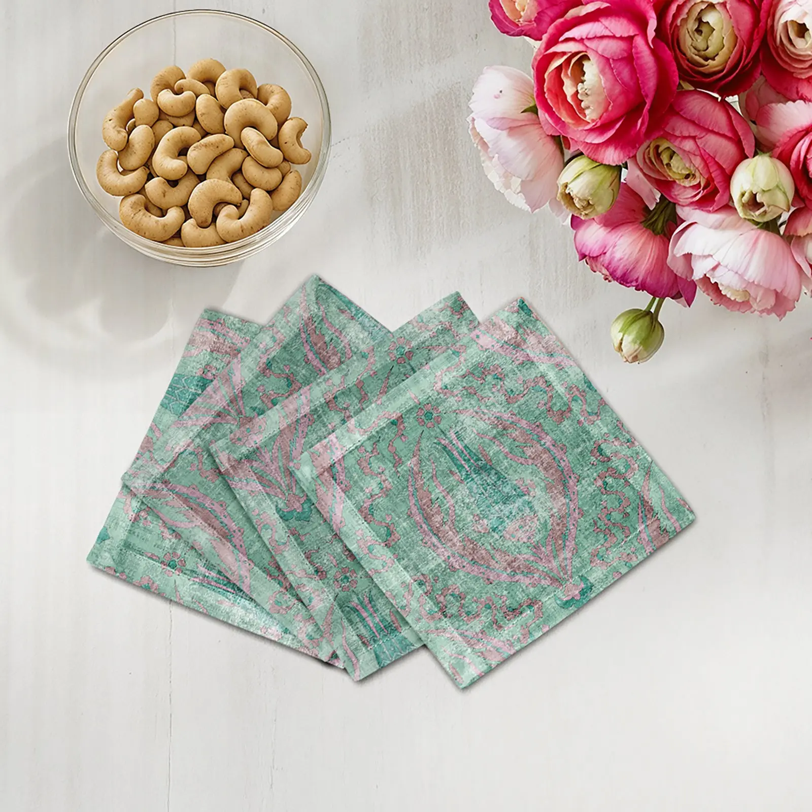 Byzantine Jewel Green Cotton Sateen Cocktail Napkins