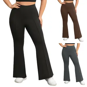 AUCICCOO Women’s Plus Size High Waisted Flare Pants Stretchy Yoga Lounge Pants with Front Seam for a Flattering Long-Leg Fit