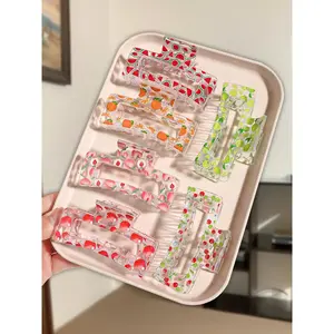 Fruit Pattern Cute Colorful Hair Claws Flat Claw Clips Fashionable Hair Accessories for Women & Girls Minimalist Headwear Suitable for Thick Hair Transparent Hair Clip Set