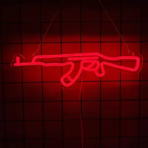 Gun Neon Sign, Neon Signs Night Light, Ambient Lighting, Fun Theme, 3D Wall Art & Game room Bedroom Living Room party Decor lamp for Children Kids Girls Boys
