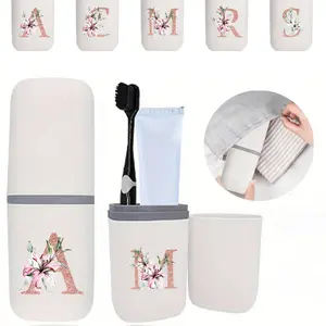 Rose Gold Letter A-Z Portable Toothbrush Box, Travel Toothbrush Holder, Multi-Purpose Toothbrush Cup, Toothbrush Storage, Essential Bathroom Accessories
