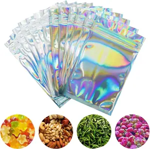 100 Pieces Smell Proof Bags - 3X5 Inches Resealable Mylar Bags Clear Zip Lock Food Candy Storage Bags Holographic Rainbow Color No Brand
