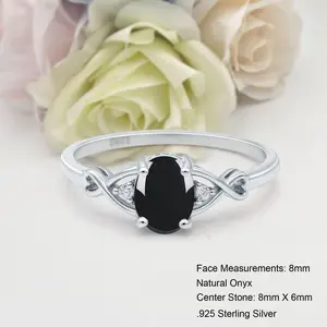Art Deco Twisted Split Shank1.21 Carat Natural Black Onyx Bridal Band Women Wedding Engagement Oval Shape Ring 925 Sterling Silver 8mm